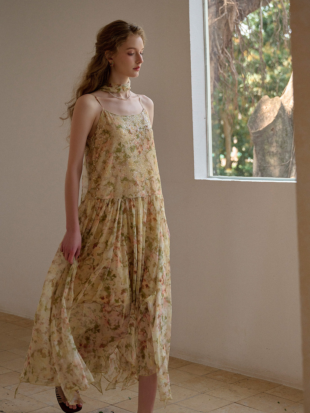 Ariadne Antique Floral Suspender Dress