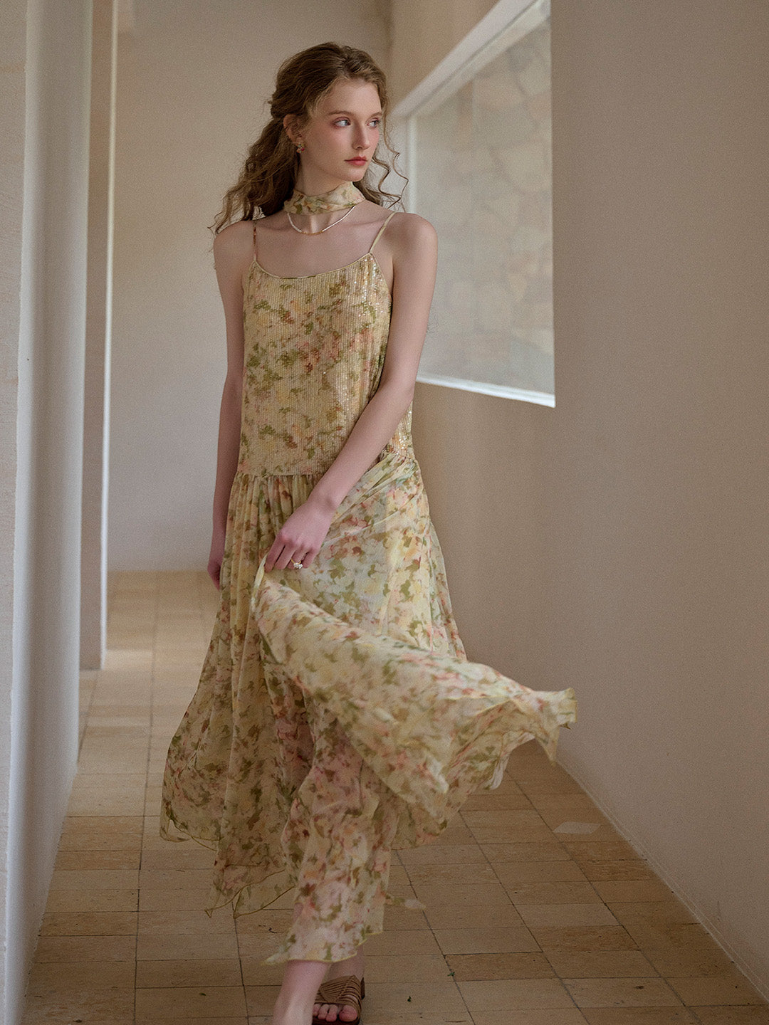 Ariadne Antique Floral Suspender Dress