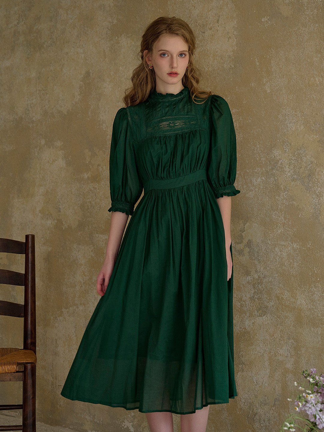 Averie Lace Panel Emerald Green Dress