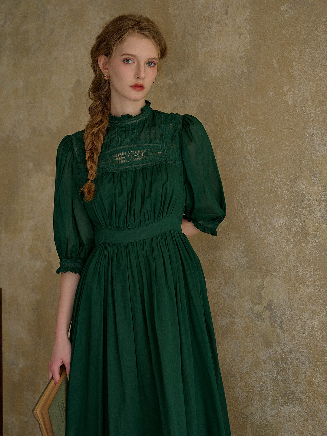 Averie Lace Panel Emerald Green Cotton Dress