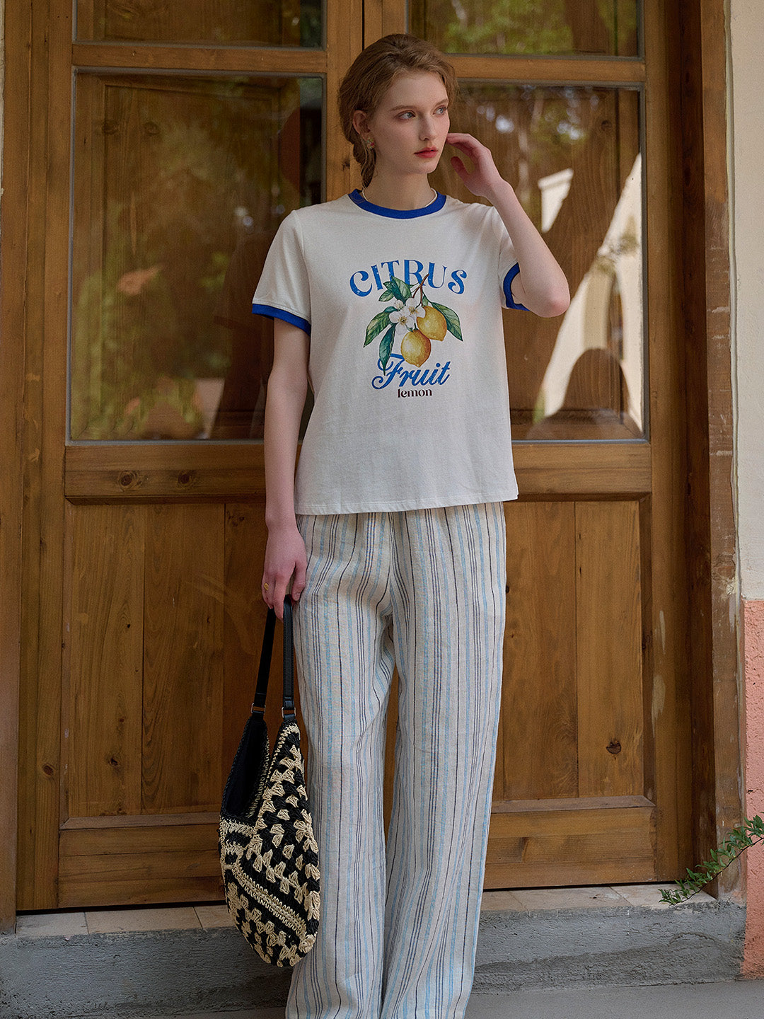 Nayeli Stripes 100% Flax Trousers - Blue