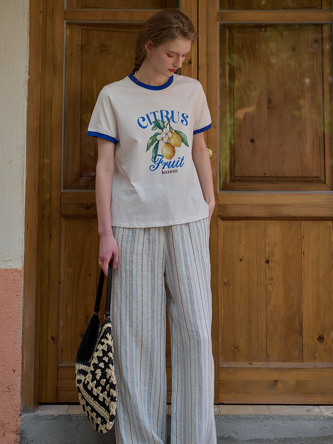 Nayeli Stripes 100% Flax Trousers - Blue