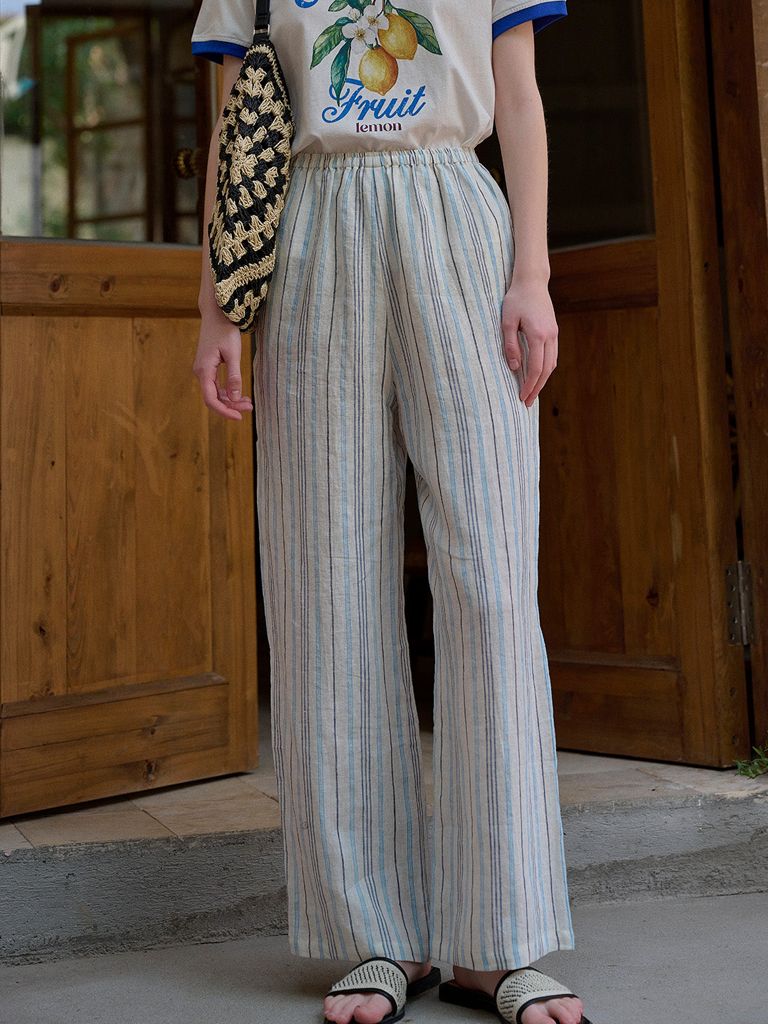 Nayeli Stripes 100% Flax Trousers - White