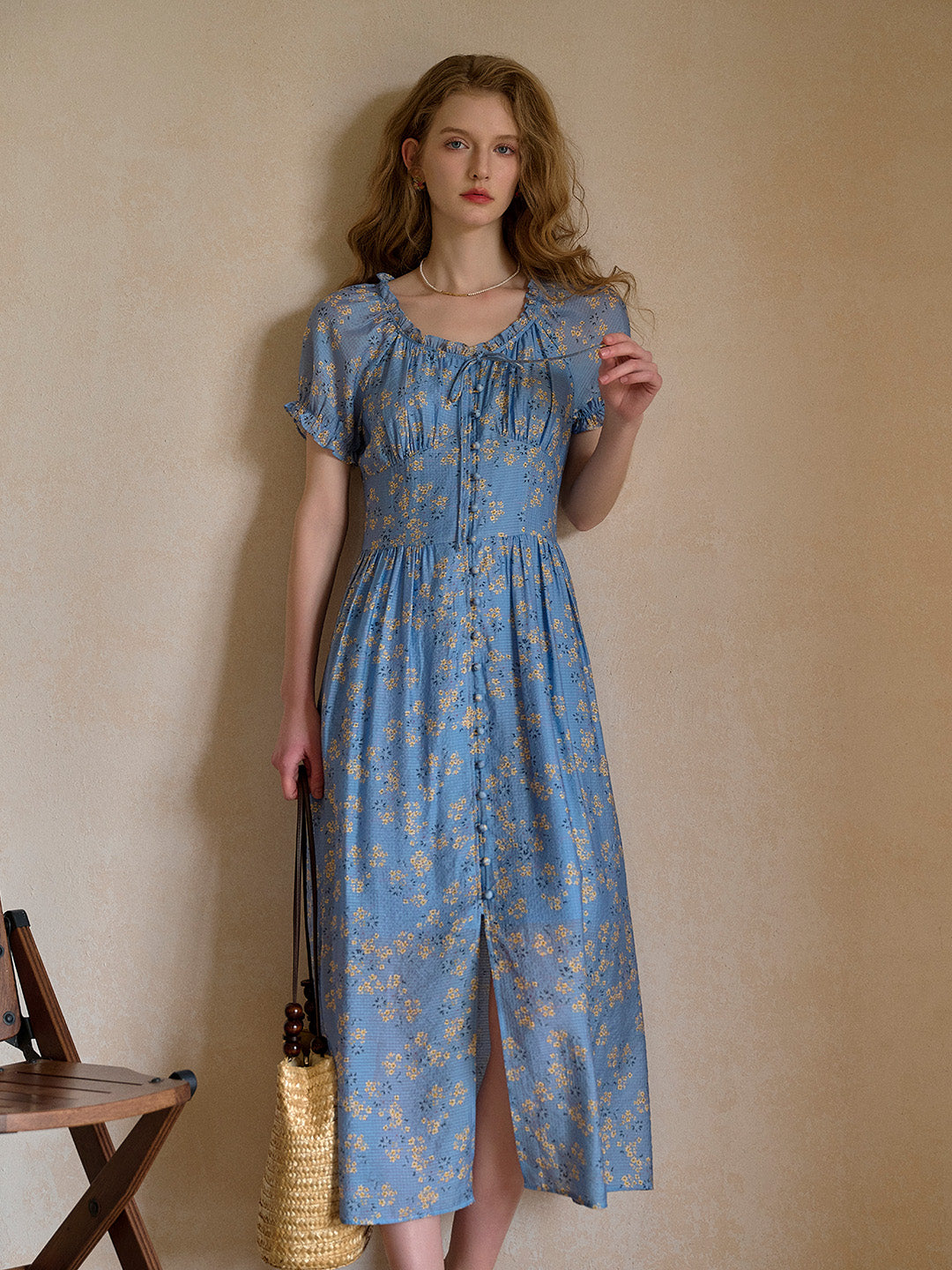 Greta Round Neck Floral Tie Cotton Dress