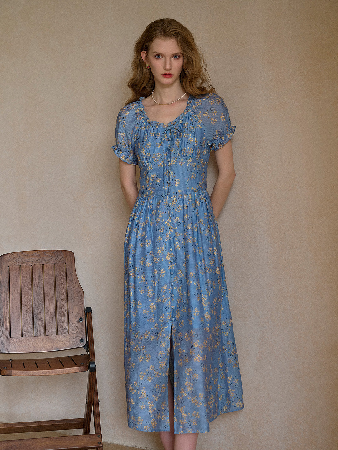 Greta Round Neck Floral Tie Cotton Dress