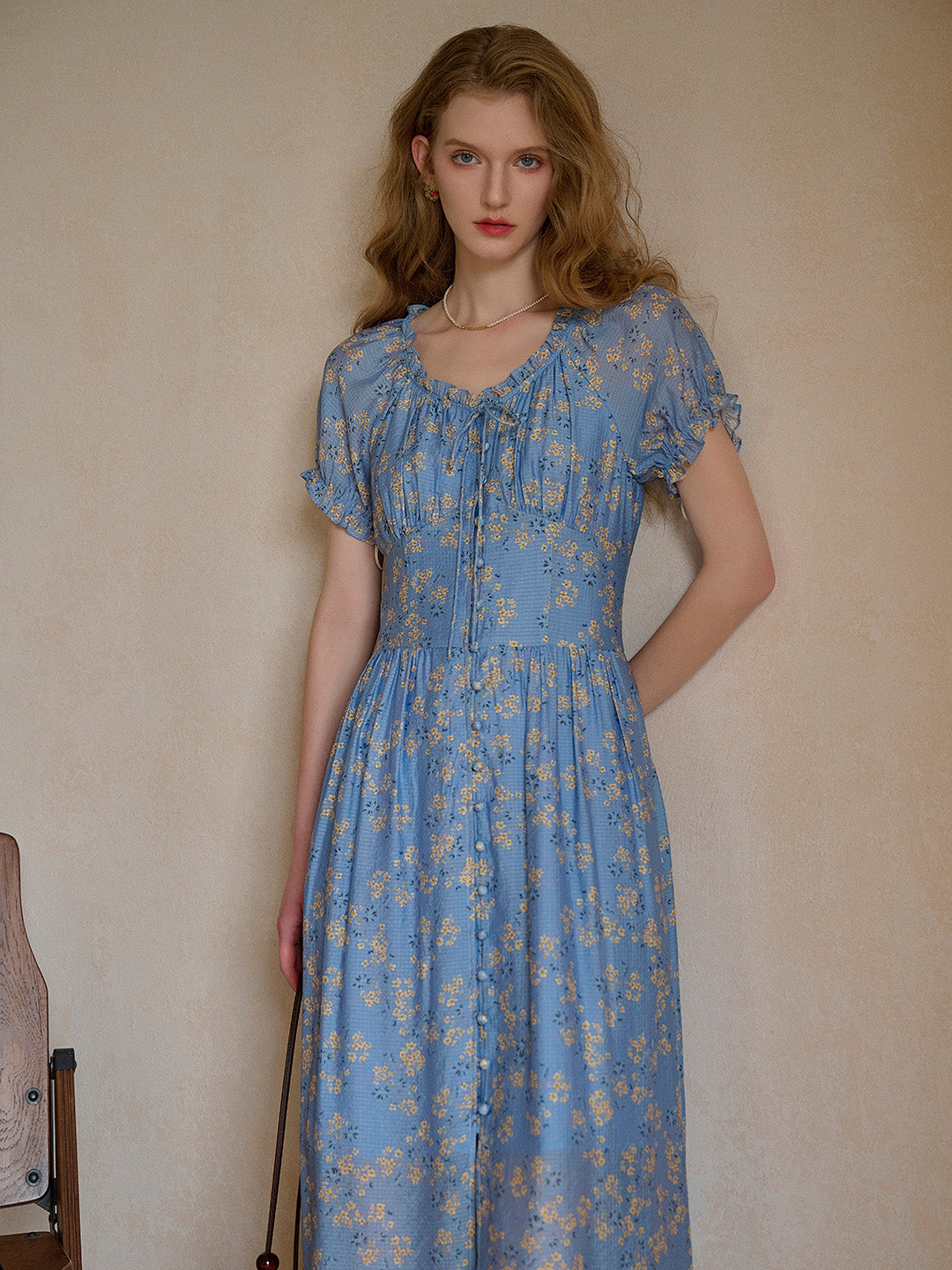 Greta Round Neck Floral Tie Cotton Dress