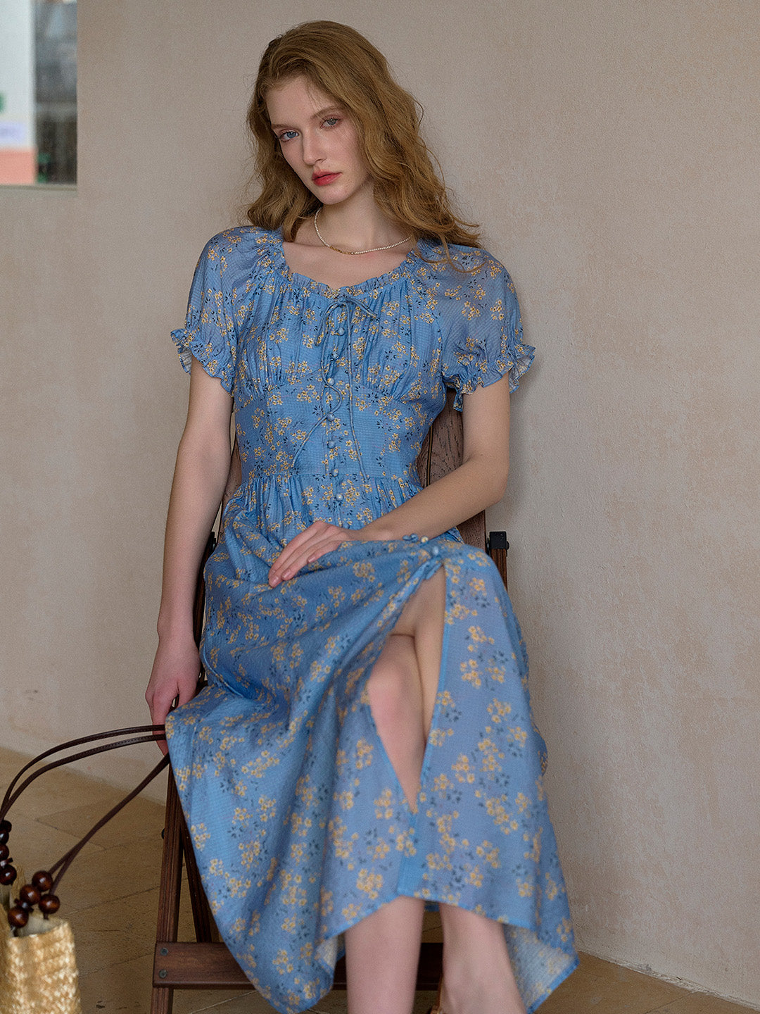 Greta Round Neck Floral Tie Cotton Dress
