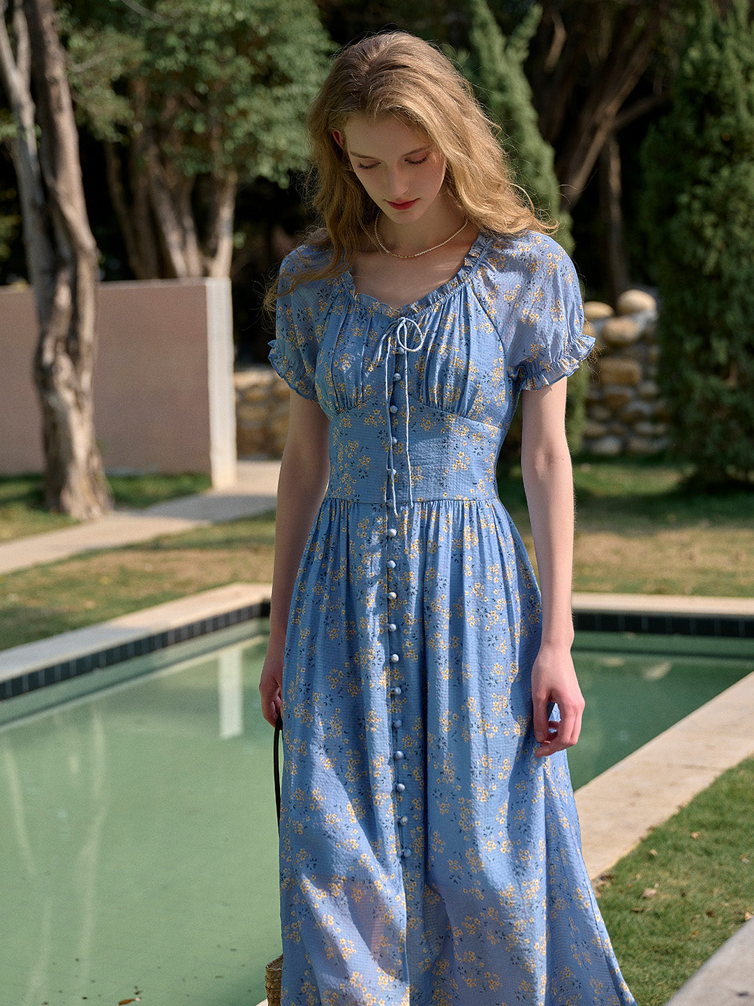 Greta Round Neck Floral Tie Cotton Dress