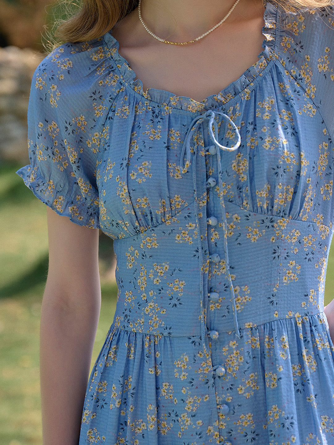 Greta Round Neck Floral Tie Cotton Dress