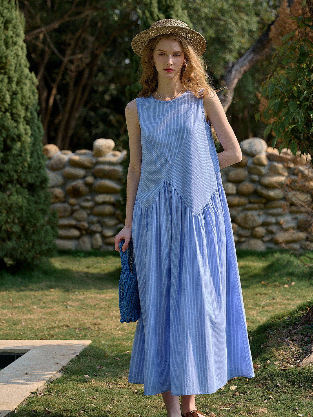 Cassidy Round Neck Stripe Sleeveless Dress