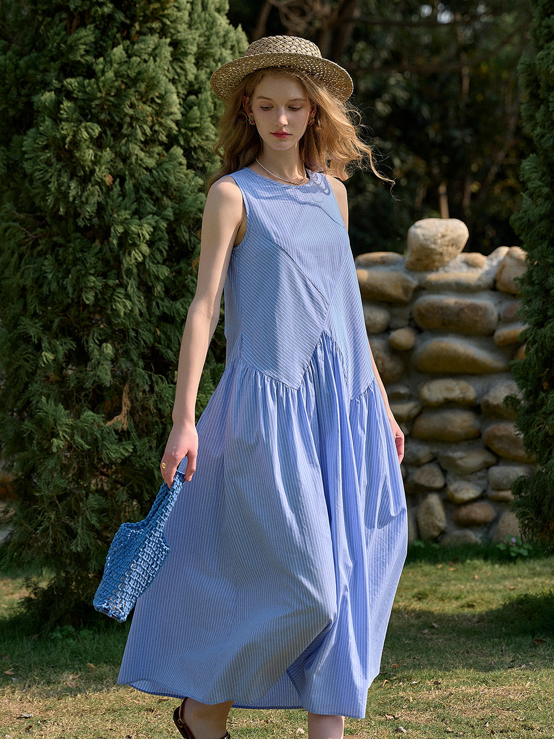 Cassidy Round Neck Stripe Sleeveless Dress