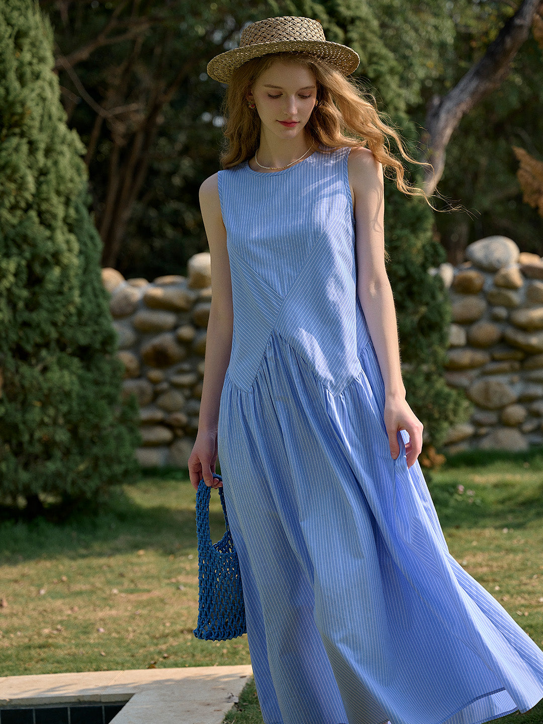 Cassidy Round Neck Stripe Sleeveless Dress