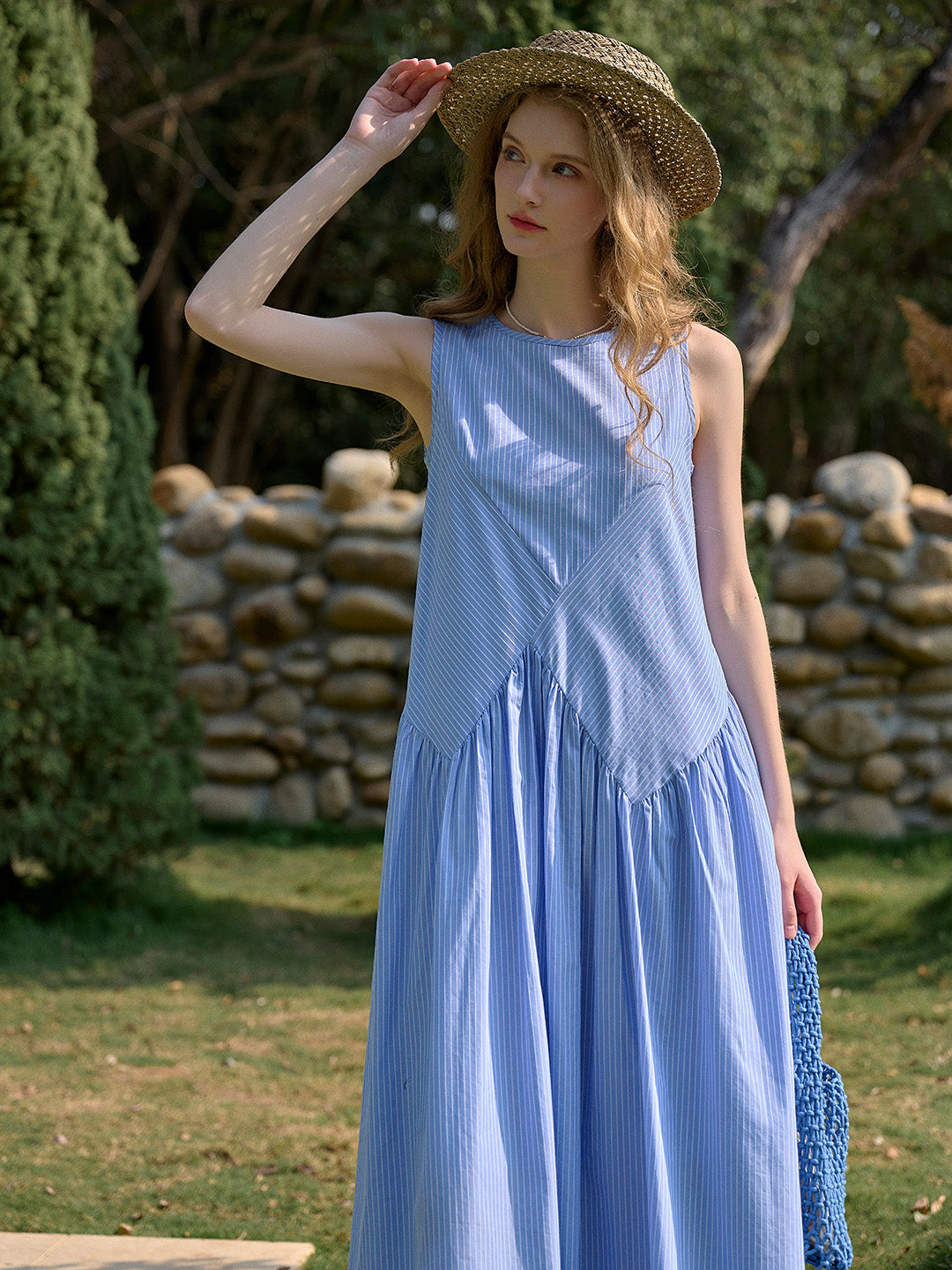Cassidy Round Neck Stripe Sleeveless Dress