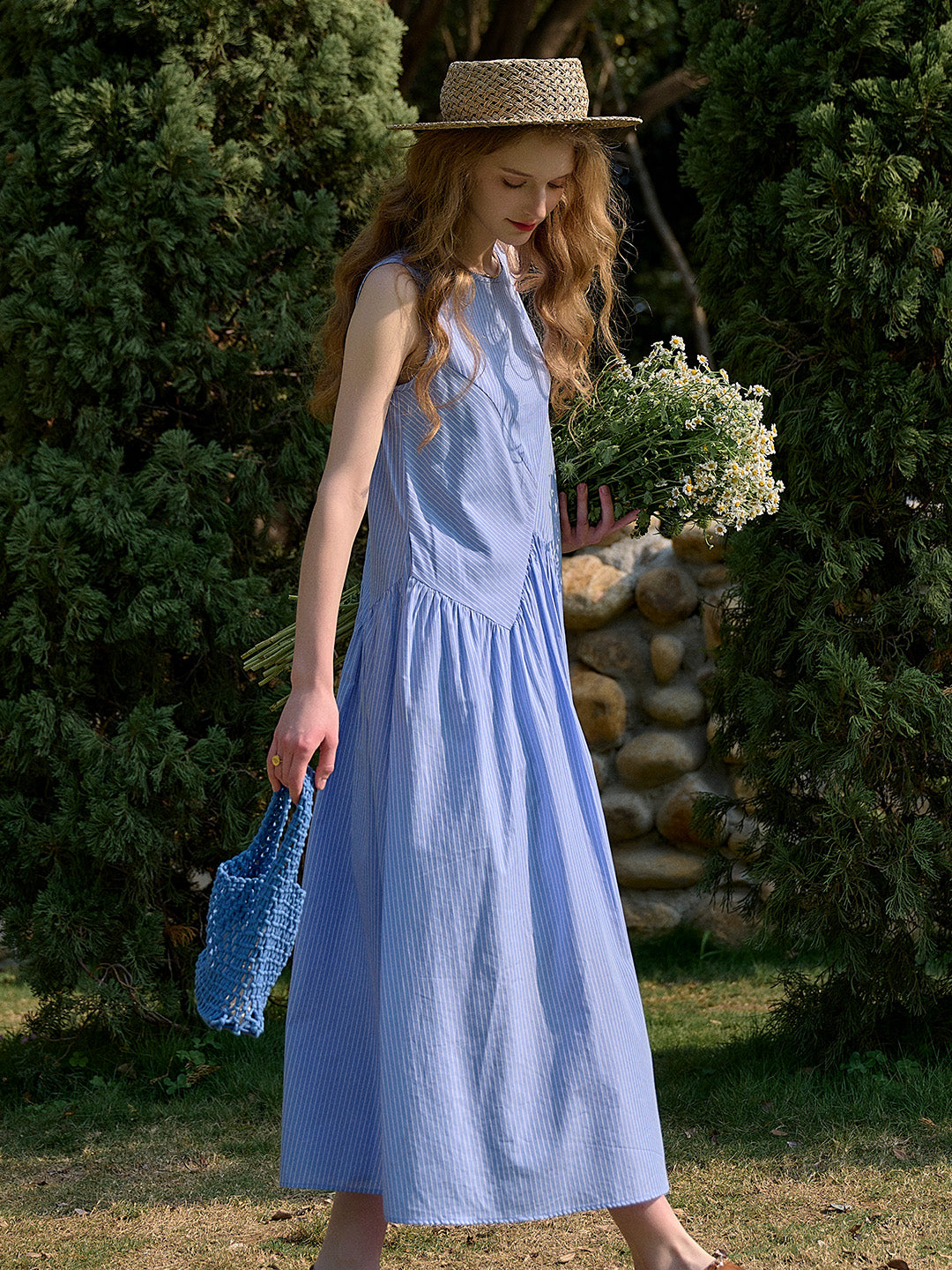 Cassidy Round Neck Stripe Sleeveless Dress
