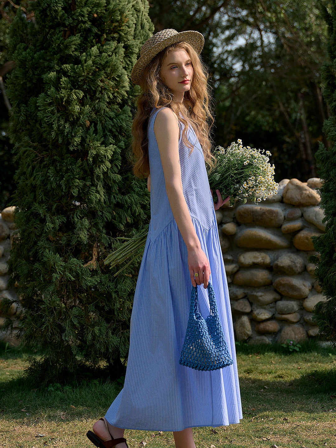 Cassidy Round Neck Stripe Sleeveless Dress