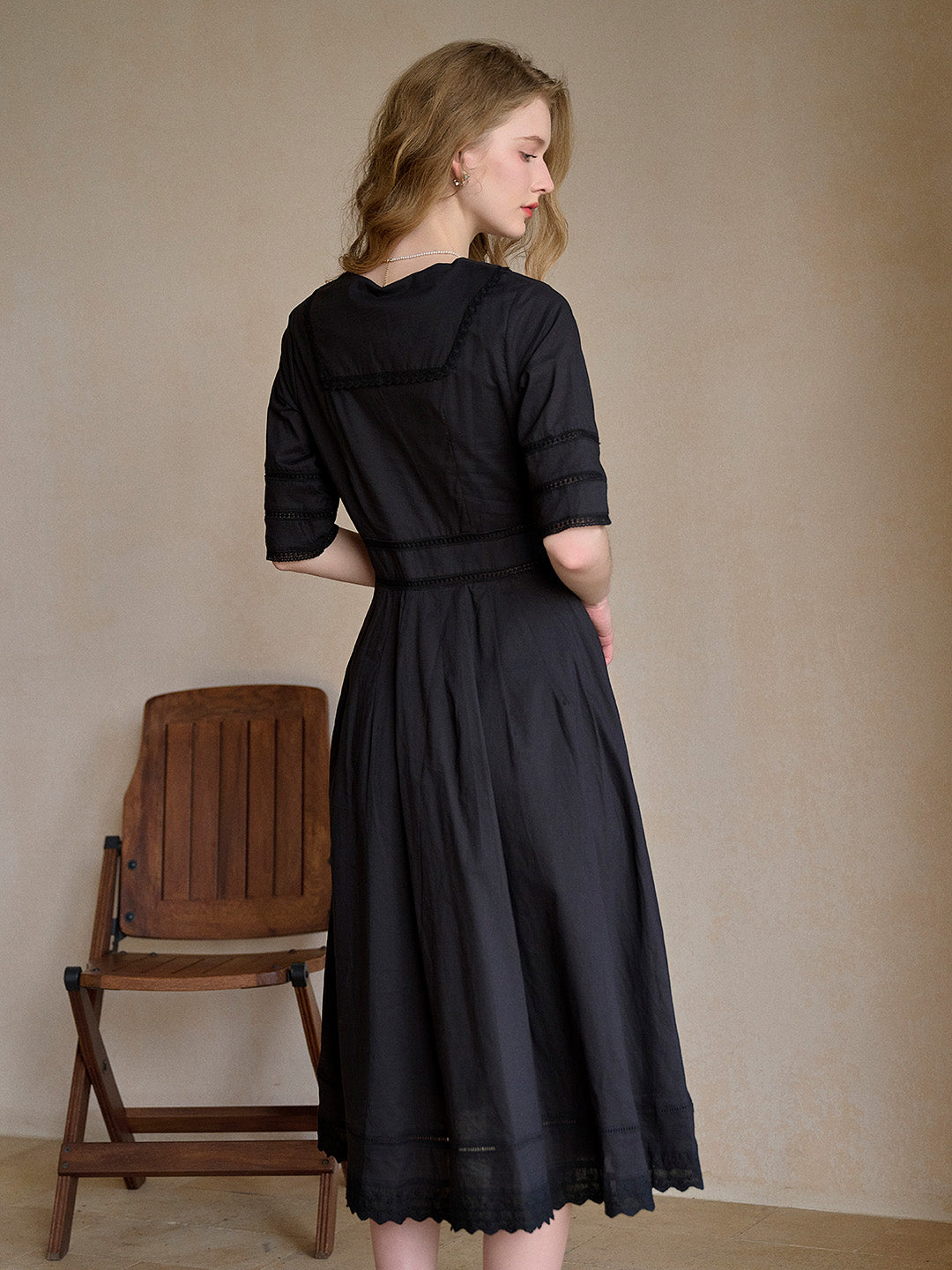 Fiona 100% Cotton Black Midi Dress