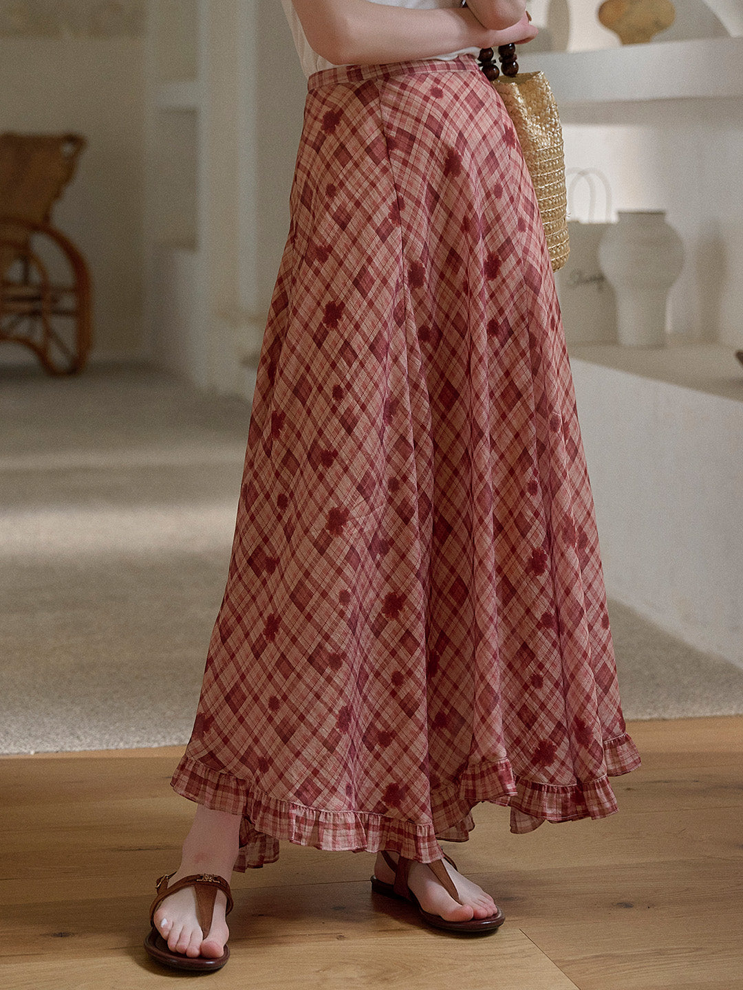 Elena Wave Edge Plaid Skirt