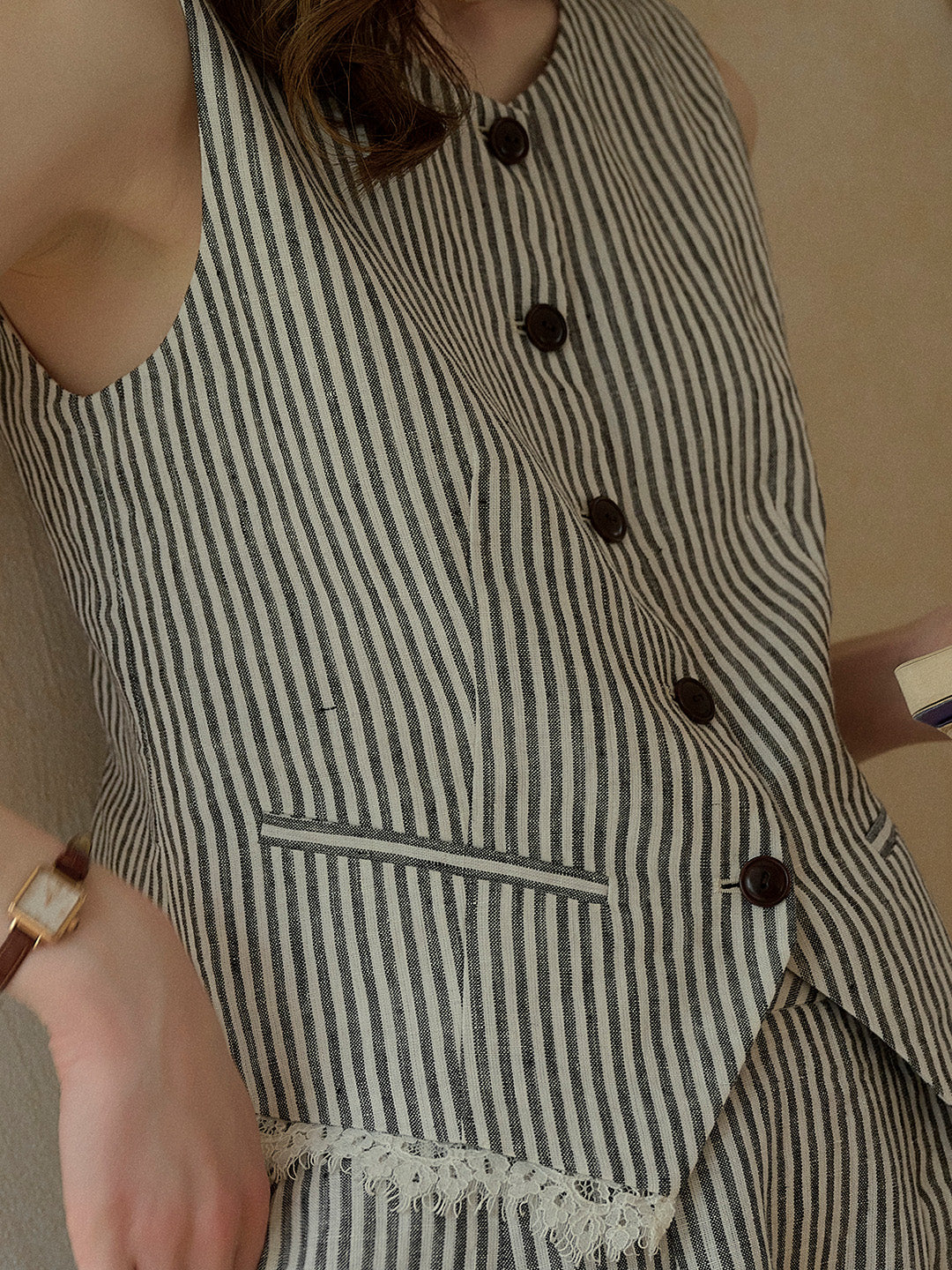 Ava Stripe Pleated 100% Linen Skirt