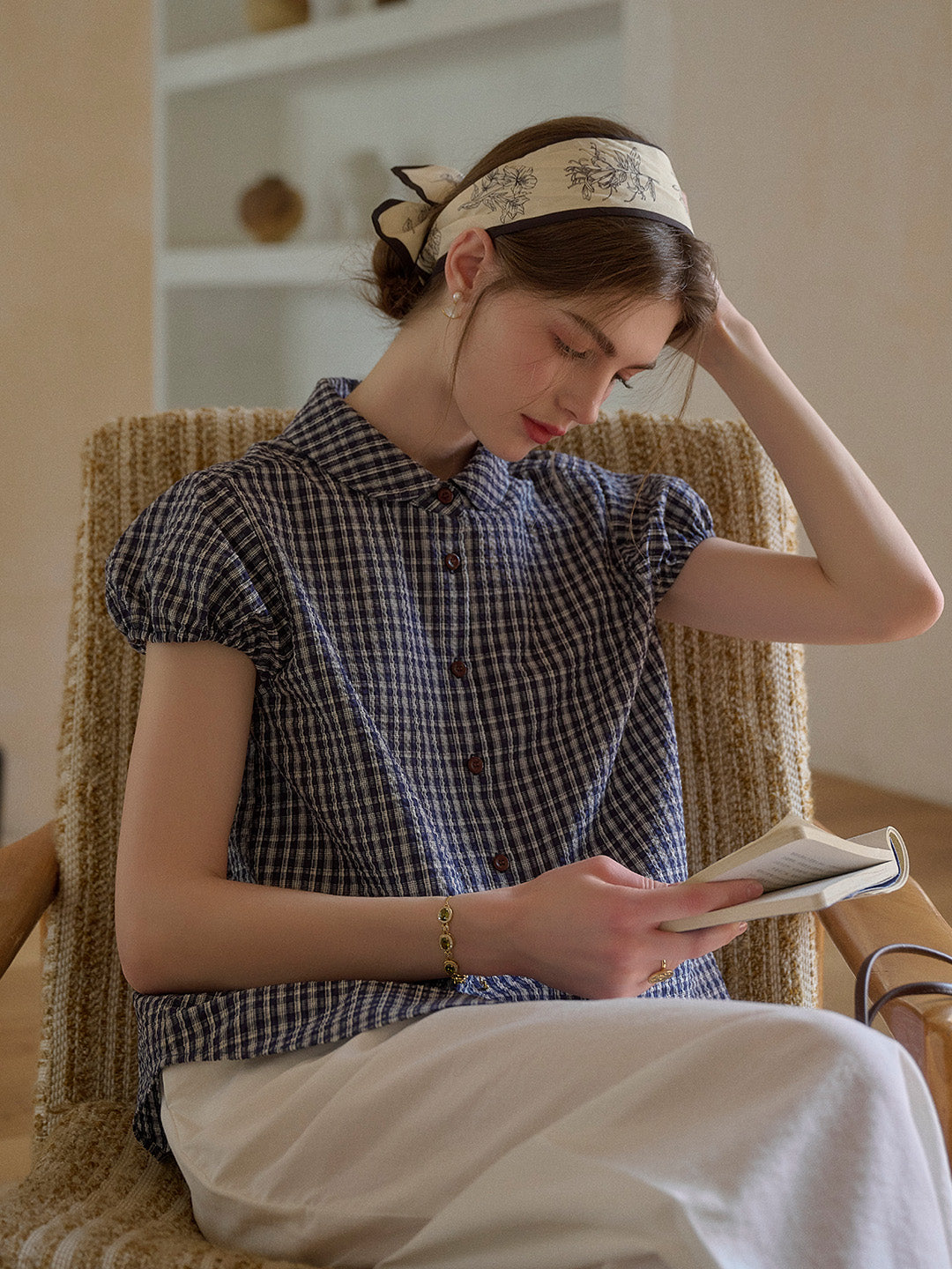 Chloe Peter Pan Collar Plaid Cotton Blouse