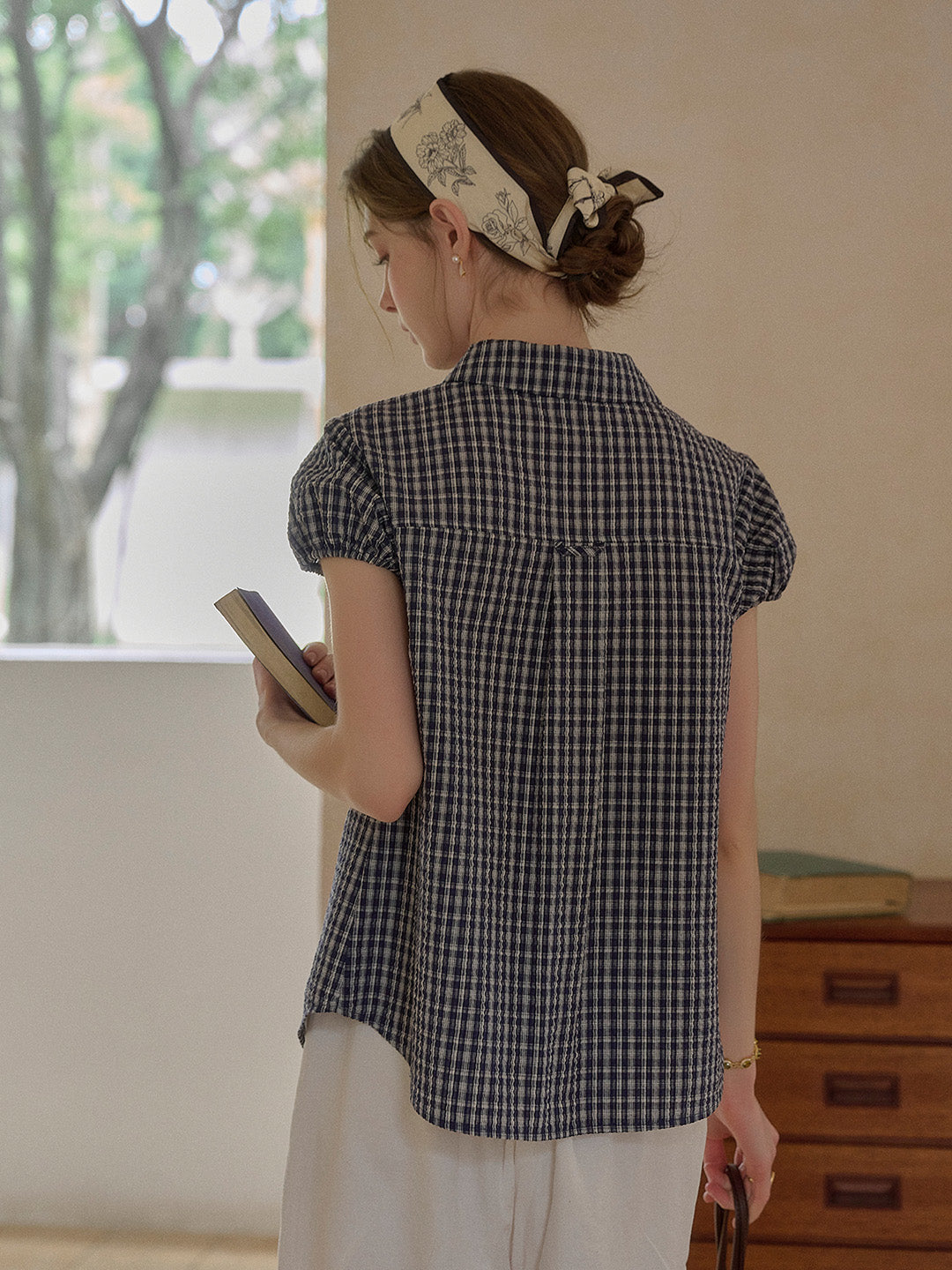 Chloe Peter Pan Collar Plaid Cotton Blouse