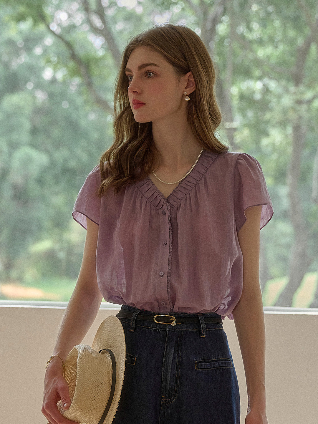 Angela V-Neck 100% Ramie Blouse