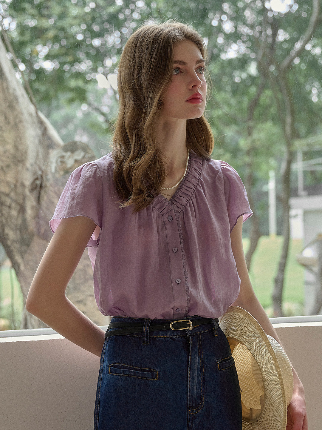 Angela V-Neck 100% Ramie Blouse