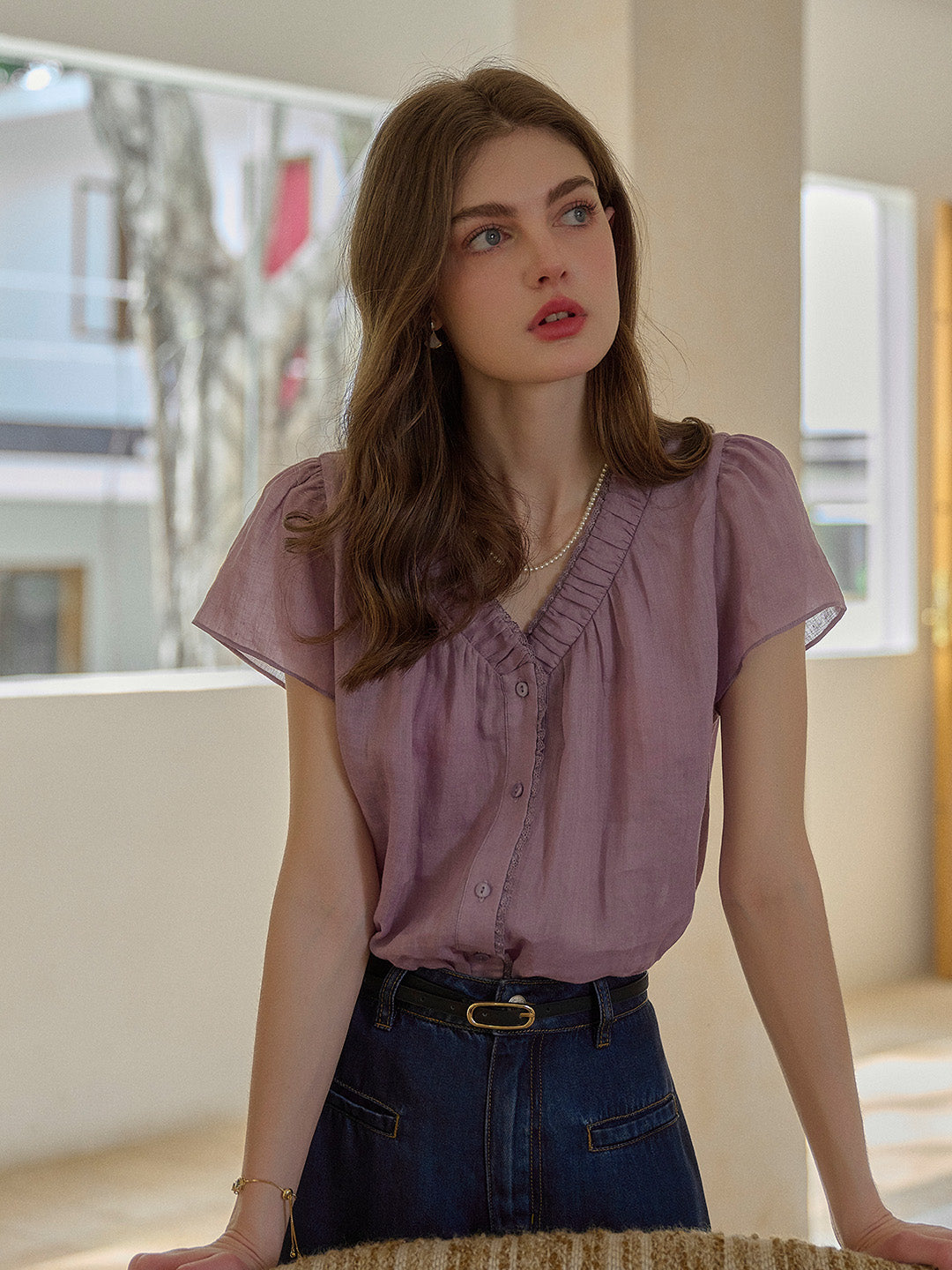 Angela V-Neck 100% Ramie Blouse