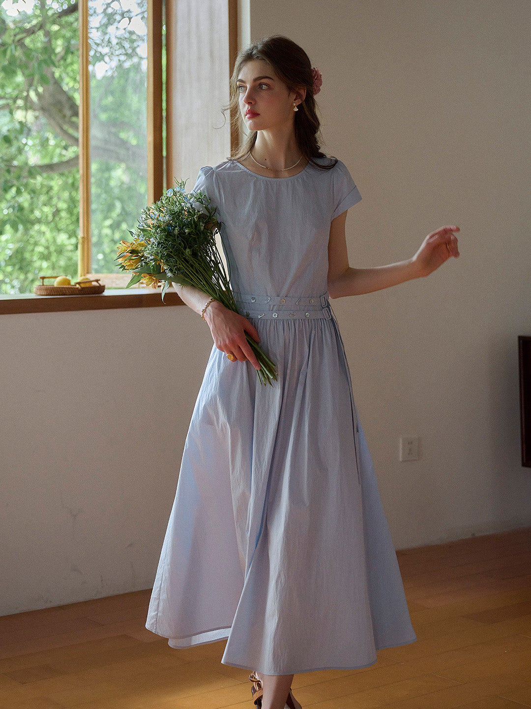 Salem Round Neck Waist Cotton Dress