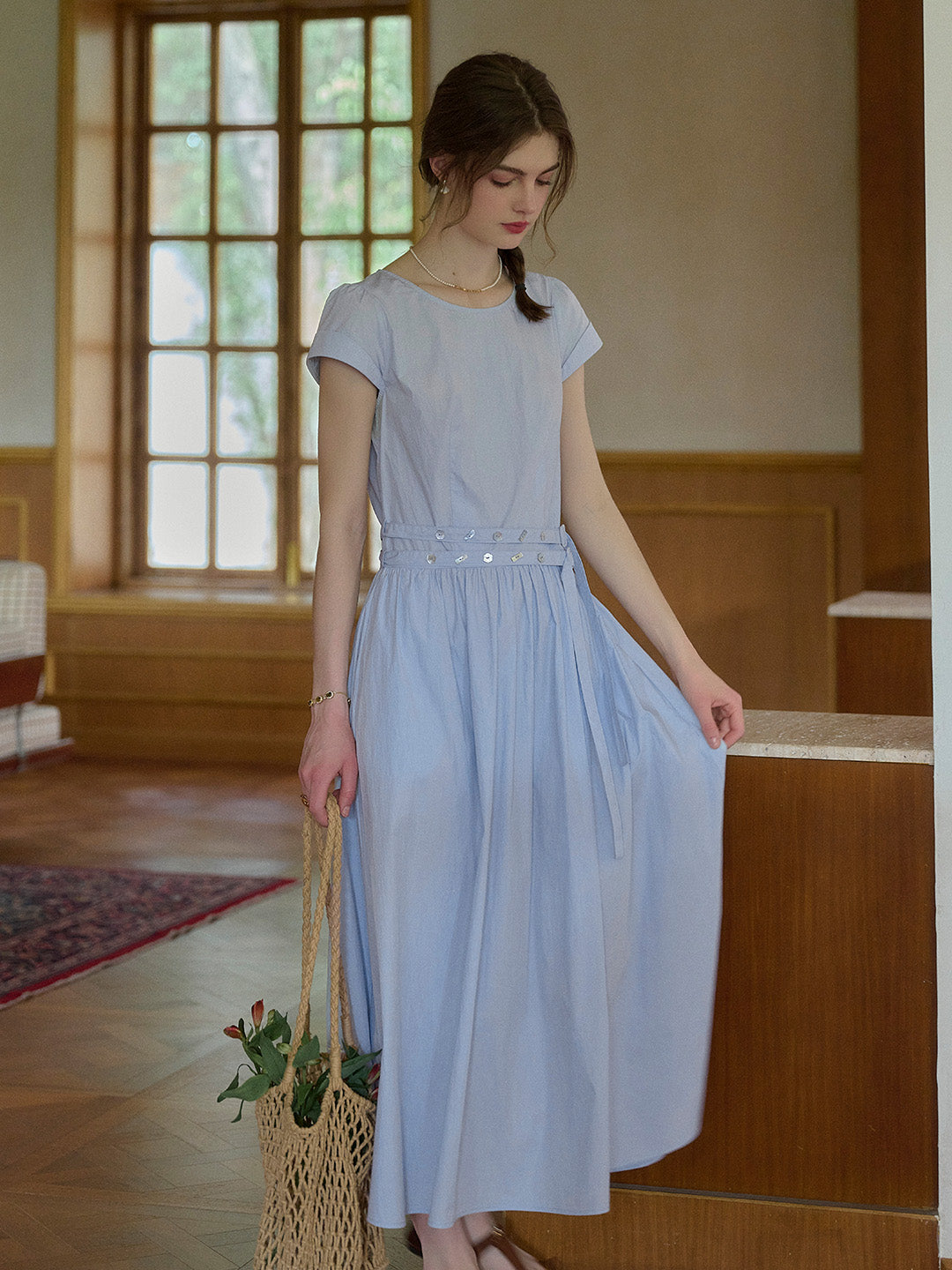 Salem Round Neck Waist Cotton Dress