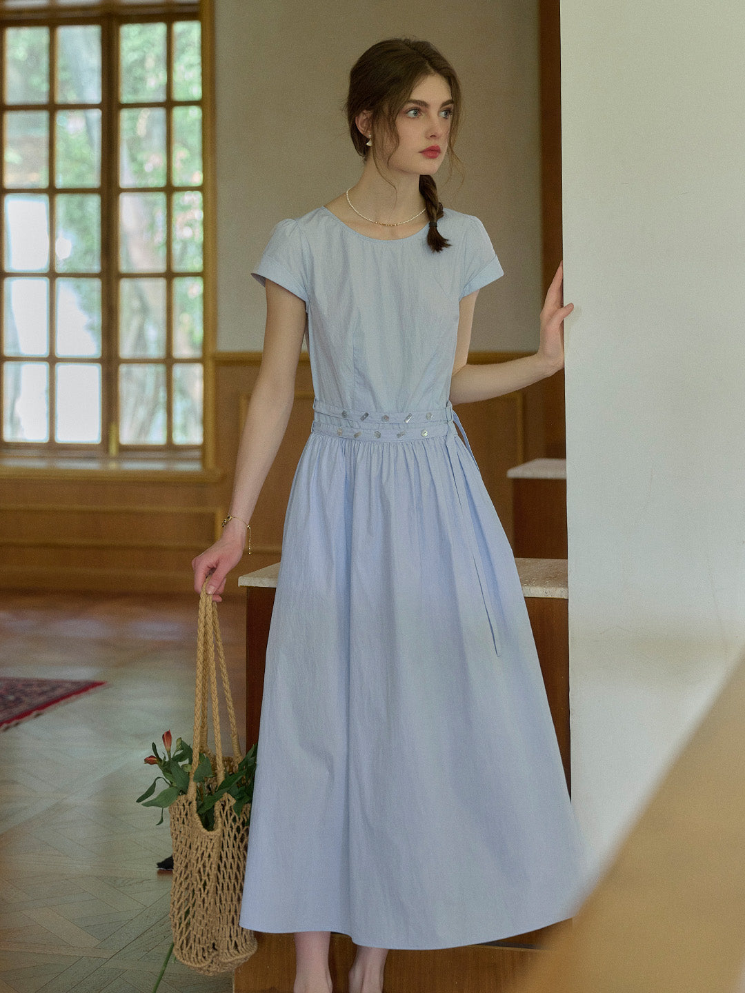 Salem Round Neck Waist Cotton Dress