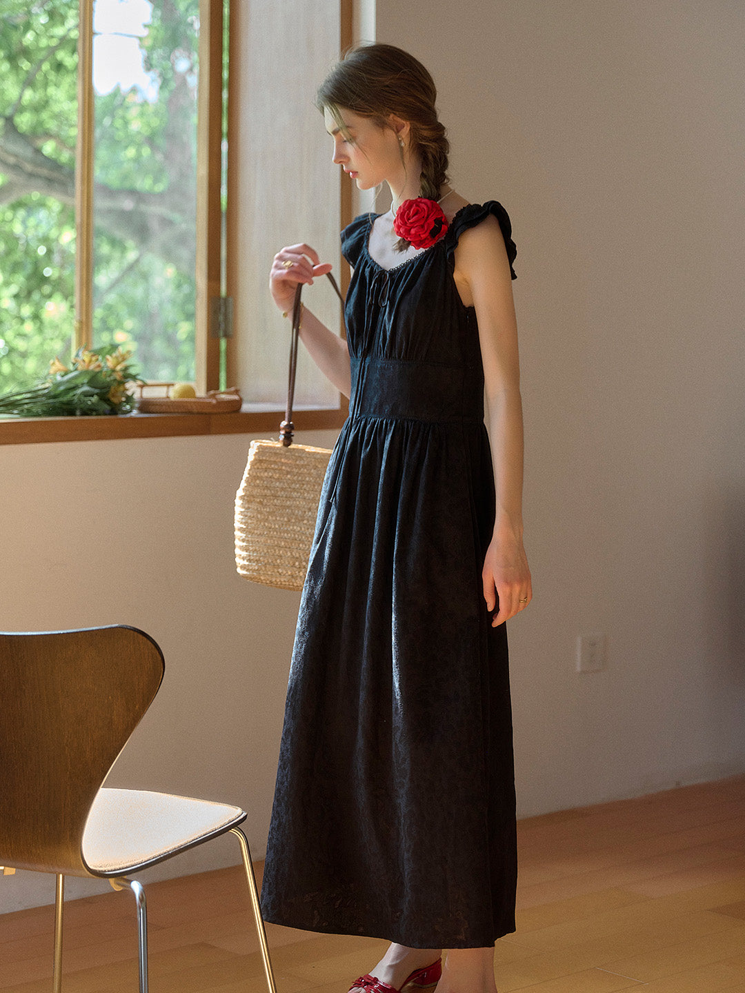 Ursula V-Neck Ruffle Sleeve 100% Cotton Dress