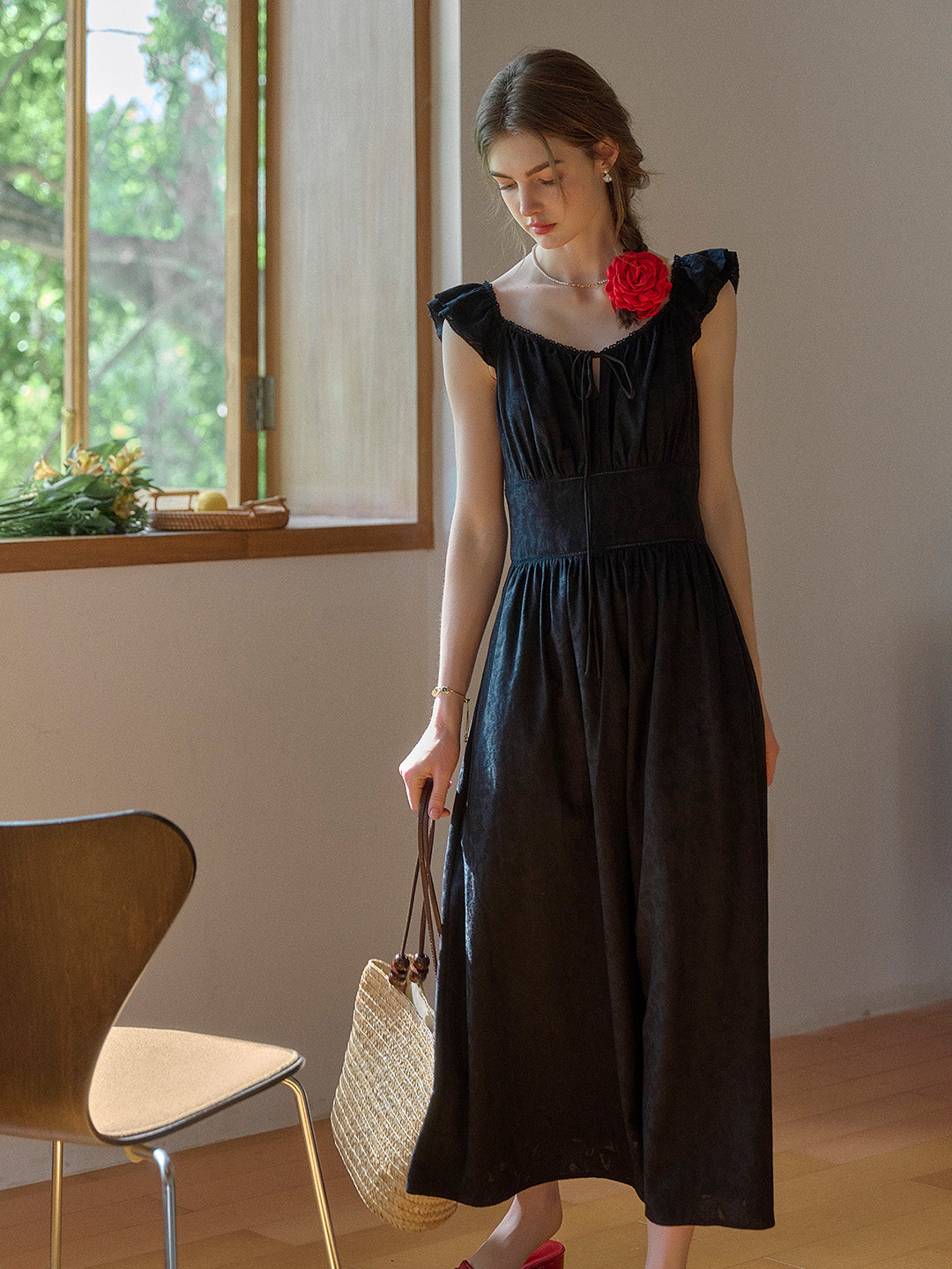Ursula V-Neck Ruffle Sleeve 100% Cotton Dress