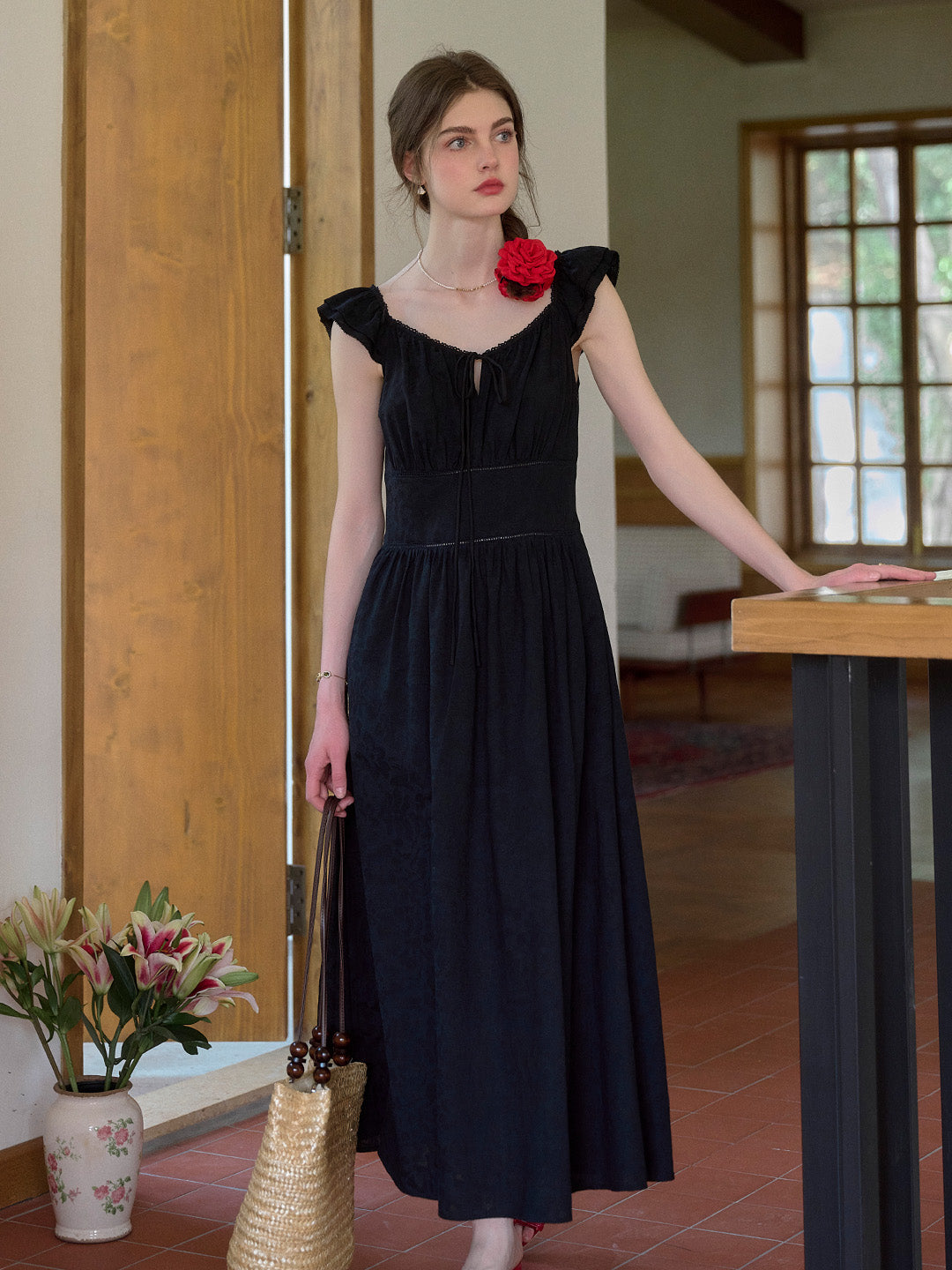Ursula V-Neck Ruffle Sleeve 100% Cotton Dress