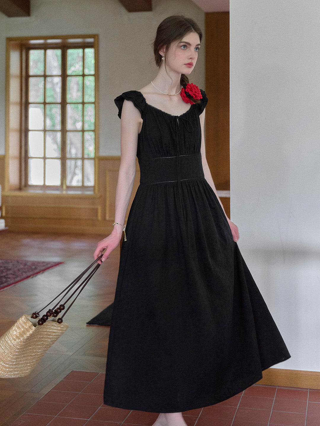 Ursula V-Neck Ruffle Sleeve 100% Cotton Dress