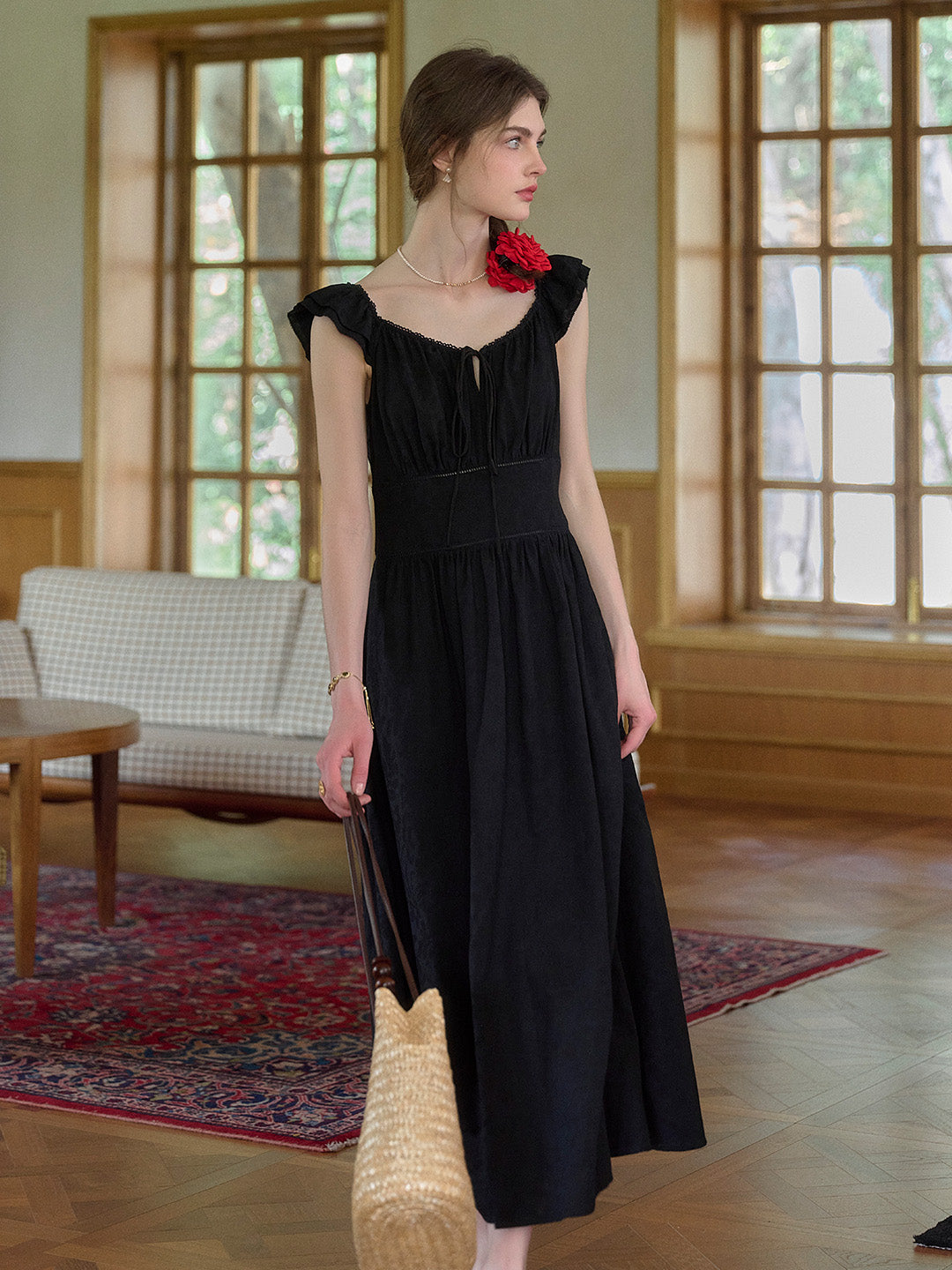 Ursula V-Neck Ruffle Sleeve 100% Cotton Dress