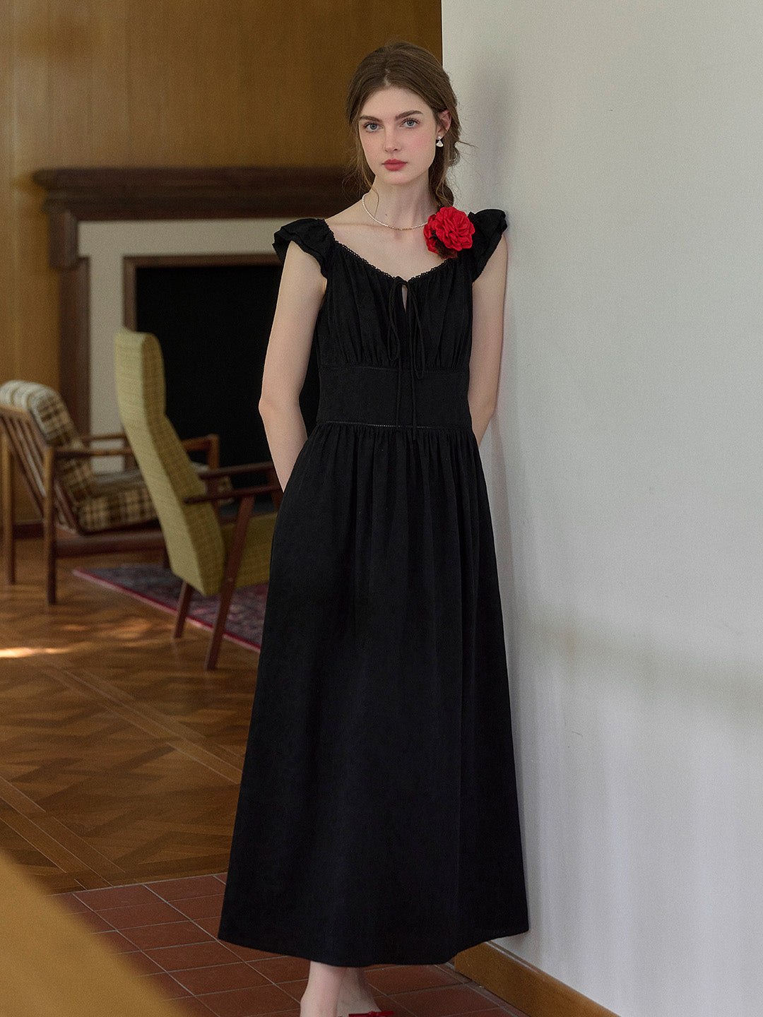 Ursula V-Neck Ruffle Sleeve 100% Cotton Dress