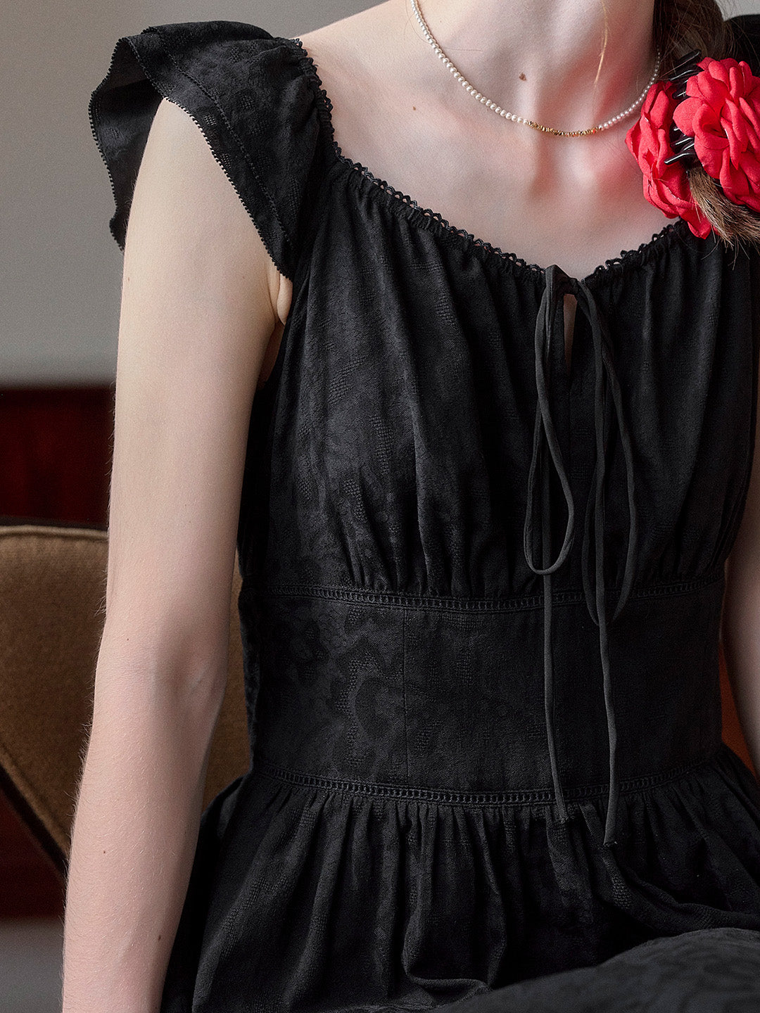 Ursula V-Neck Ruffle Sleeve 100% Cotton Dress