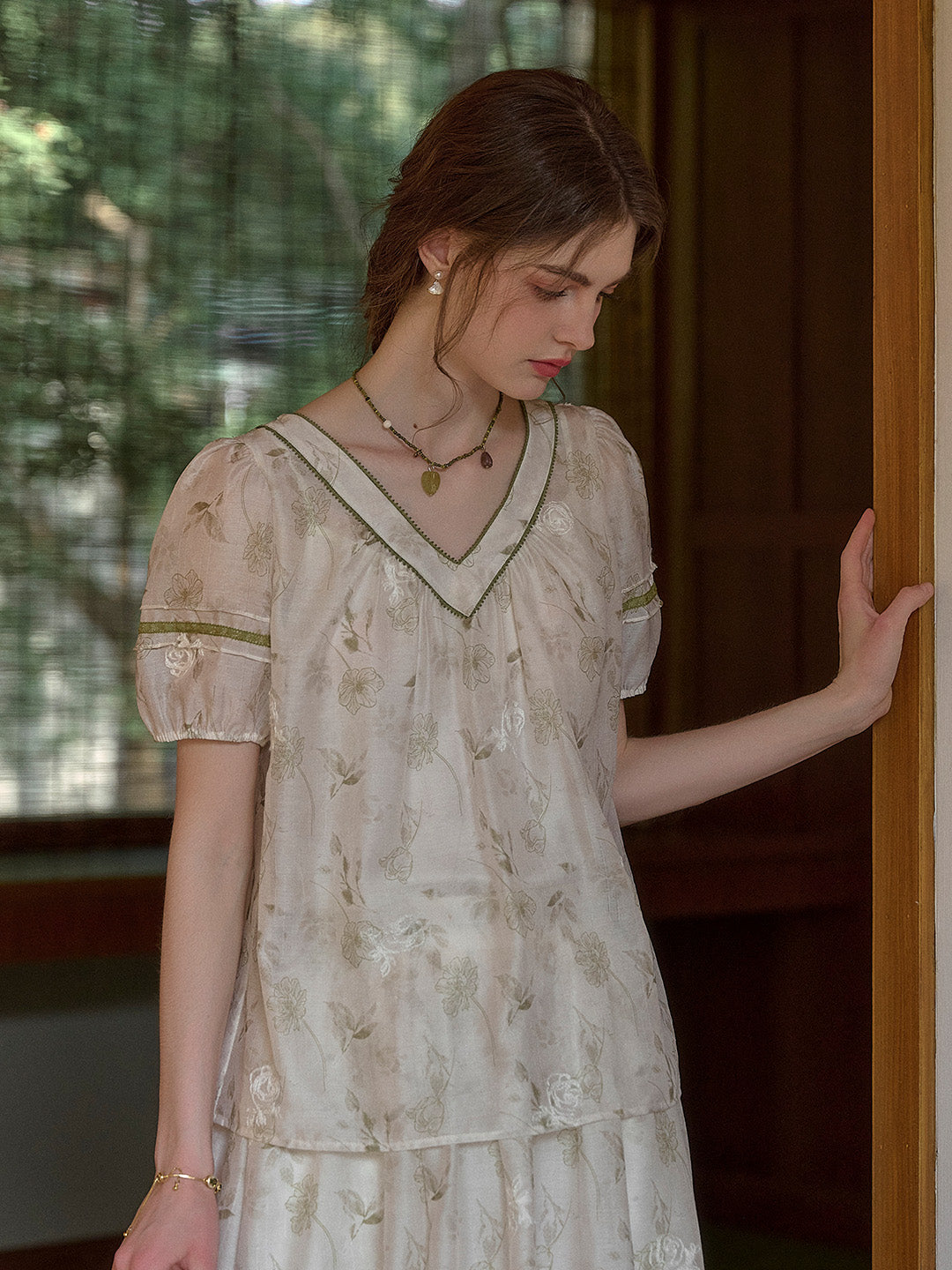 Olivia V-Neck Embroidery Floral Blouse