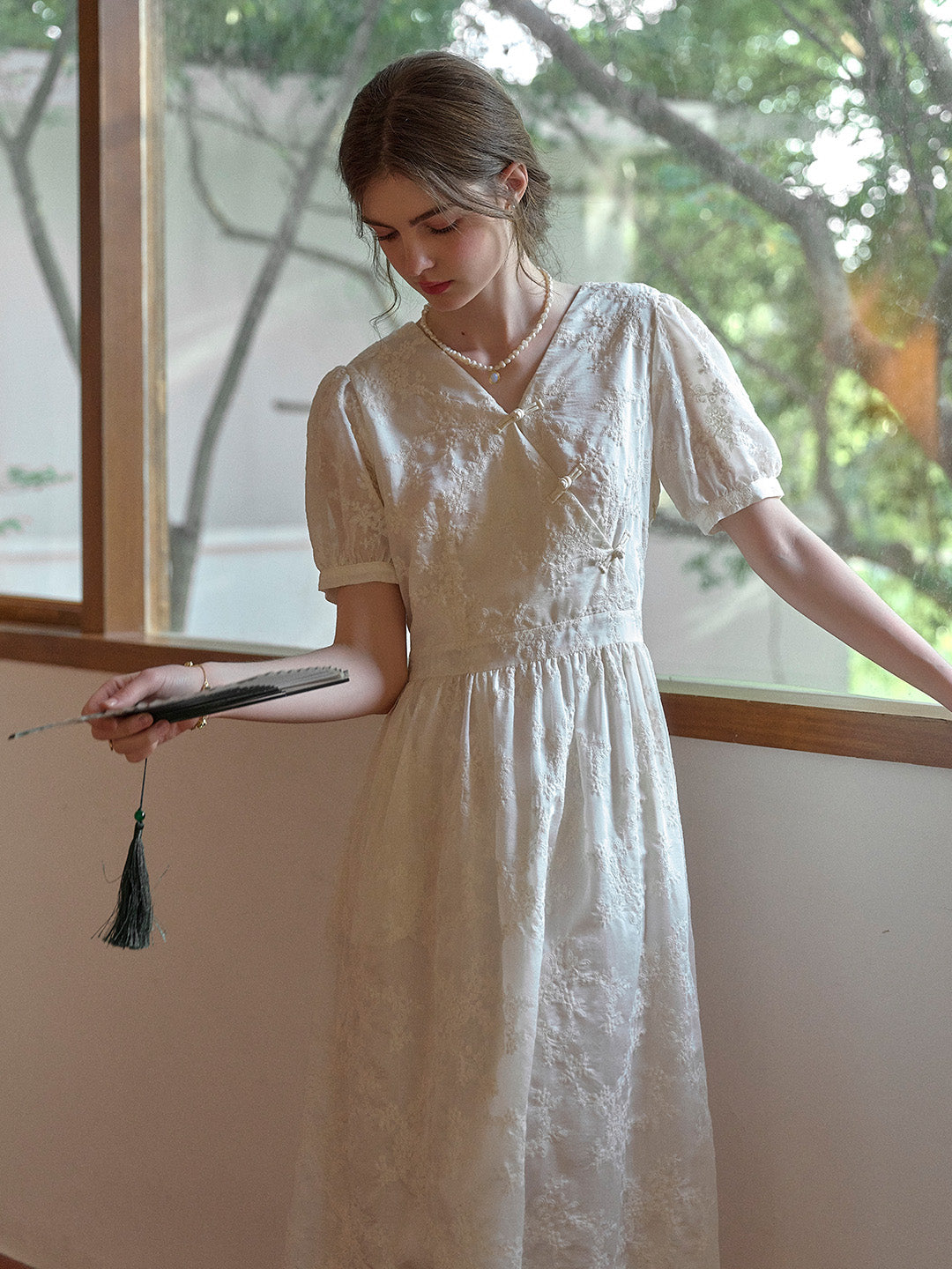 Cameron V-Neck Embroidery Lyocell Dress