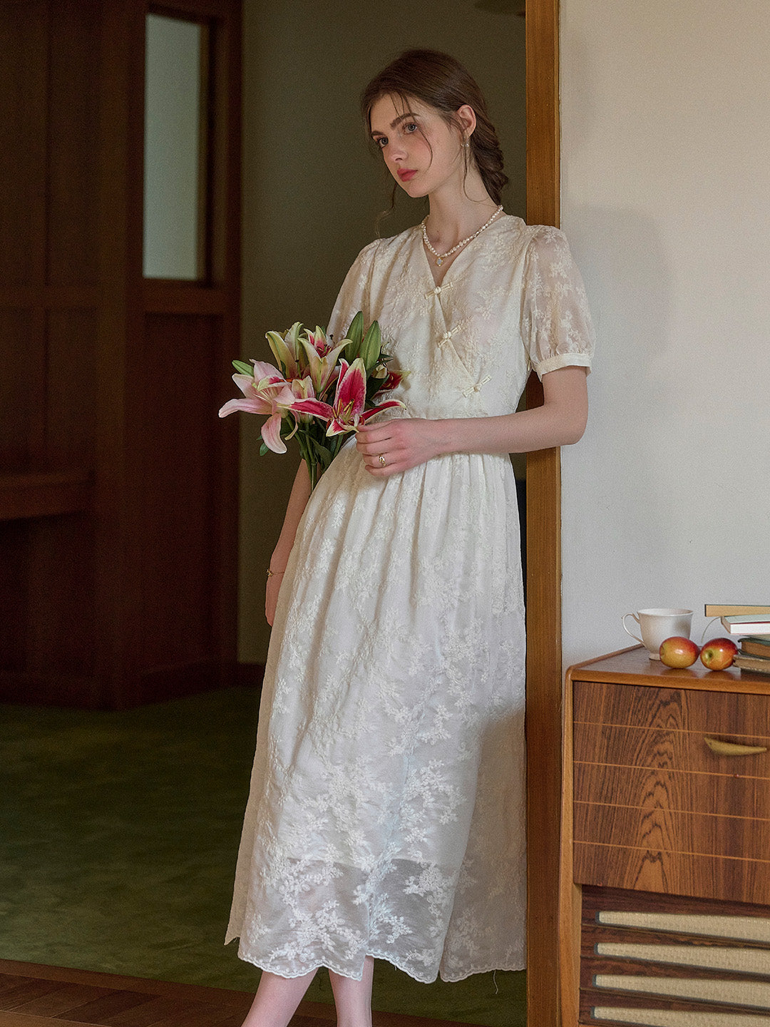 Cameron V-Neck Embroidery Lyocell Dress