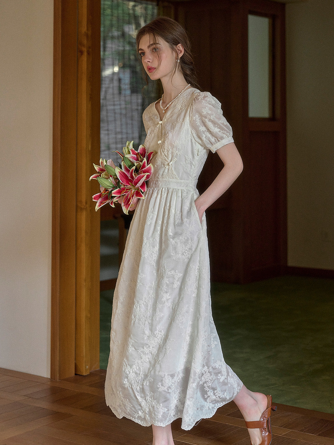 Cameron V-Neck Embroidery Lyocell Dress