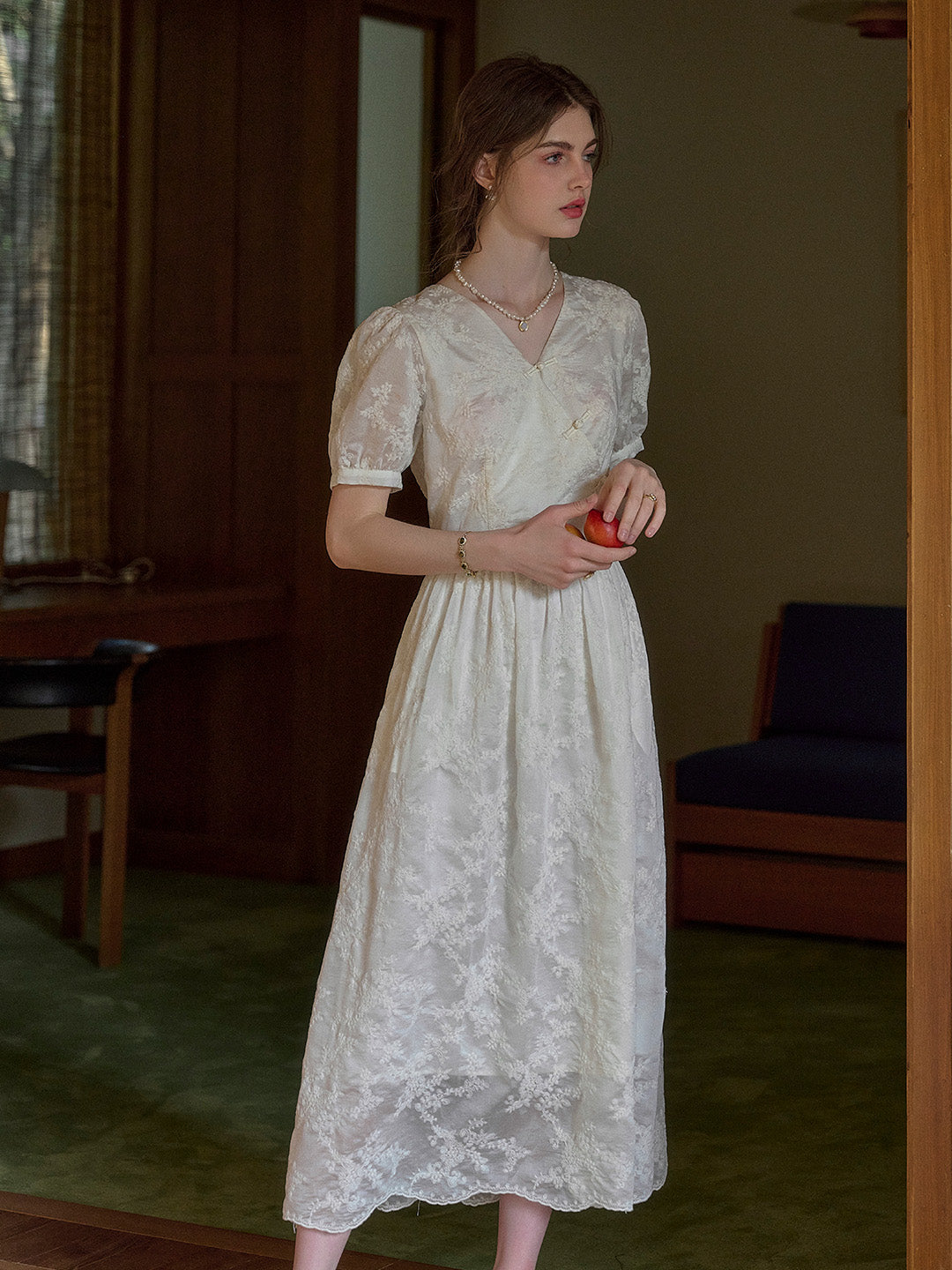 Cameron V-Neck Embroidery Lyocell Dress