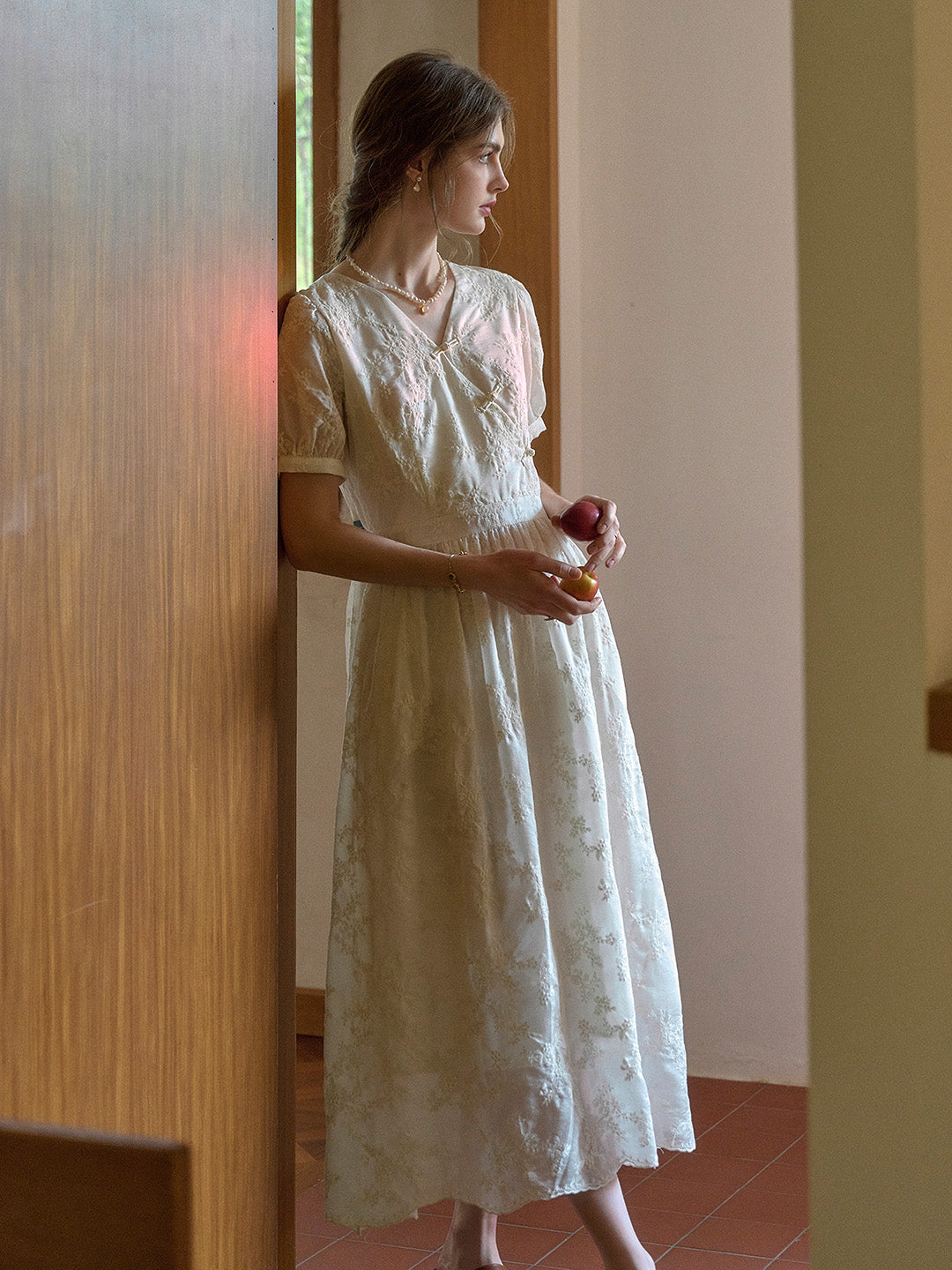 Cameron V-Neck Embroidery Lyocell Dress
