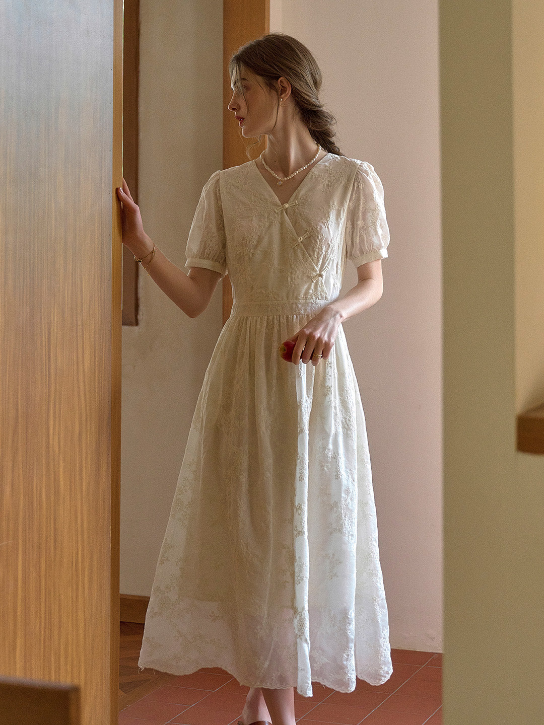 Cameron V-Neck Embroidery Lyocell Dress