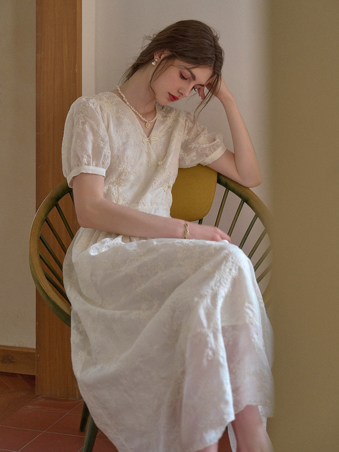 Cameron V-Neck Embroidery Lyocell Dress