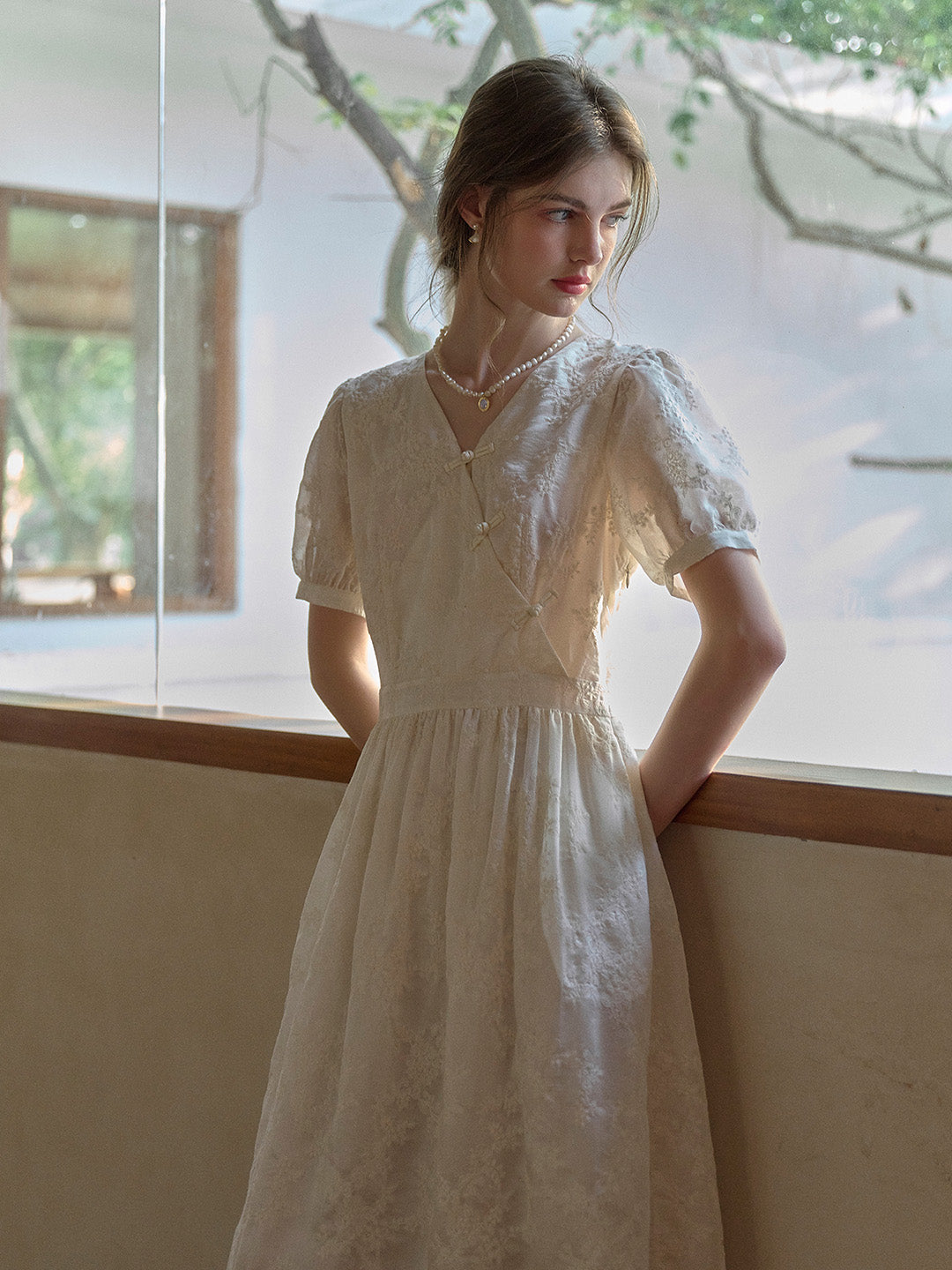 Cameron V-Neck Embroidery Lyocell Dress