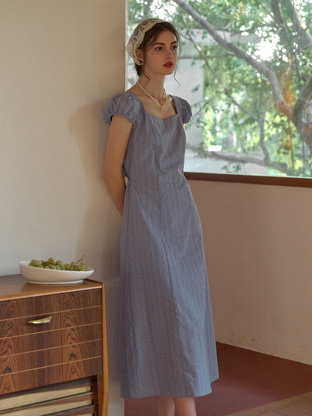 Emily Square Neck Embroidery 100% Cotton Dress