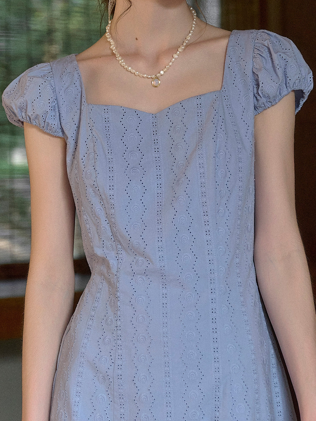 Emily Square Neck Embroidery 100% Cotton Dress
