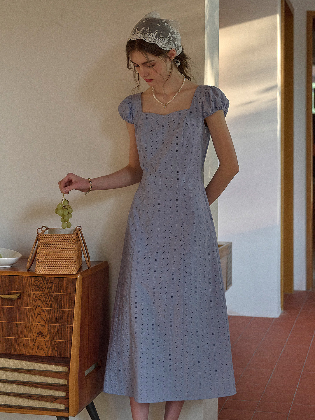 Emily Square Neck Embroidery 100% Cotton Dress