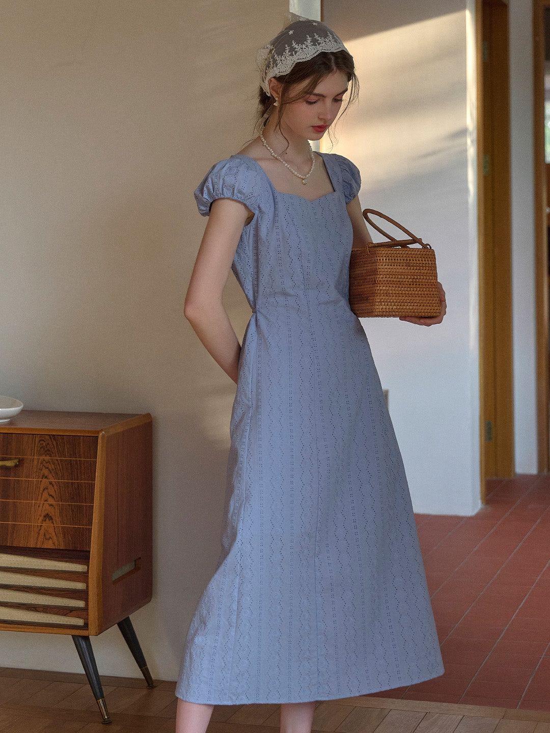 Emily Square Neck Embroidery 100% Cotton Dress
